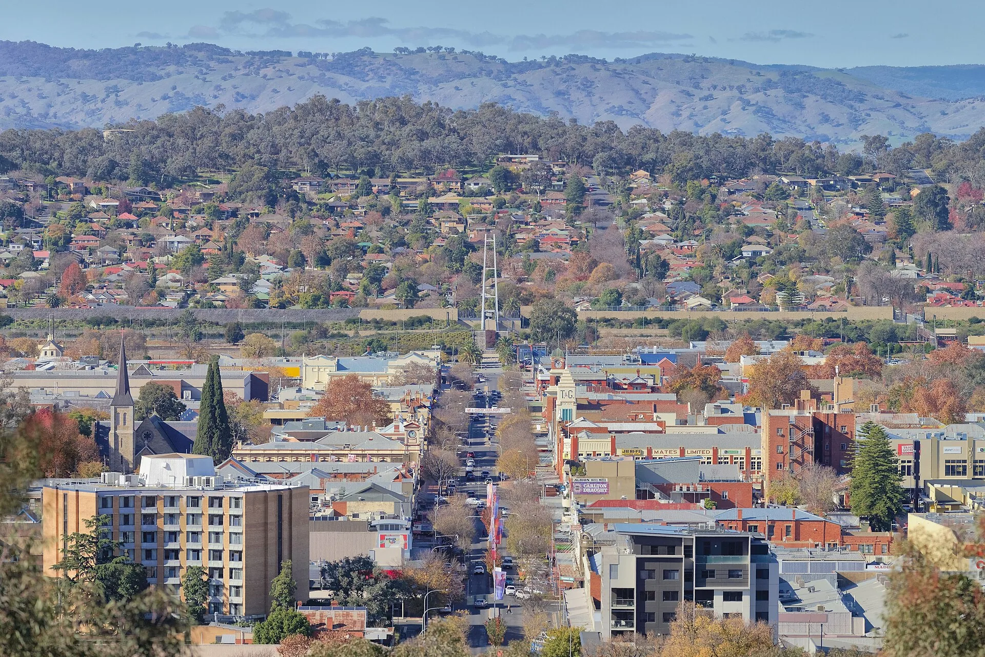Dean Street, Albury, NSW, from Monument Hill. Three images stitched with Hugin.