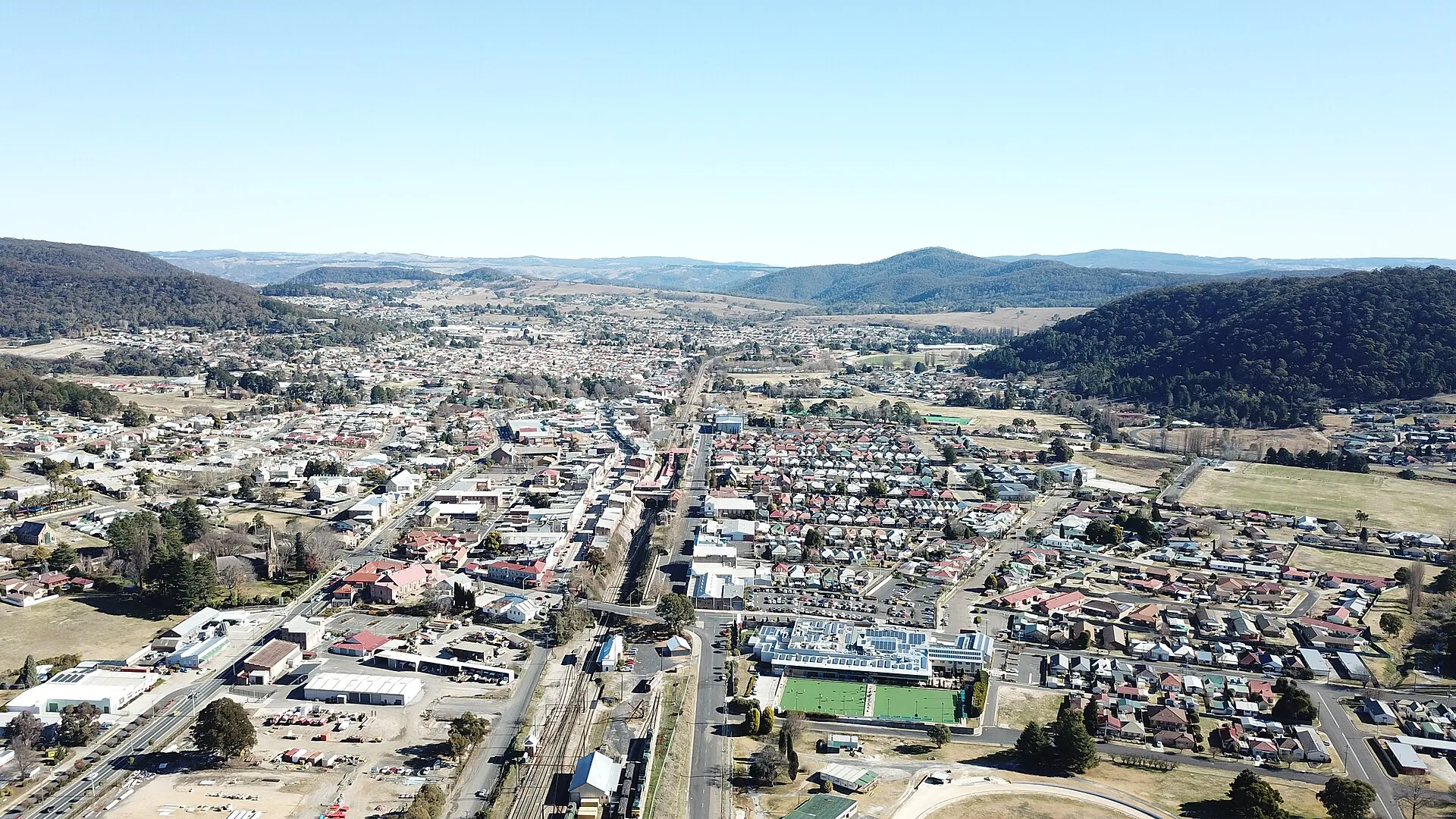 Aerial view of Lithgow NSW, looking west. June 2018.