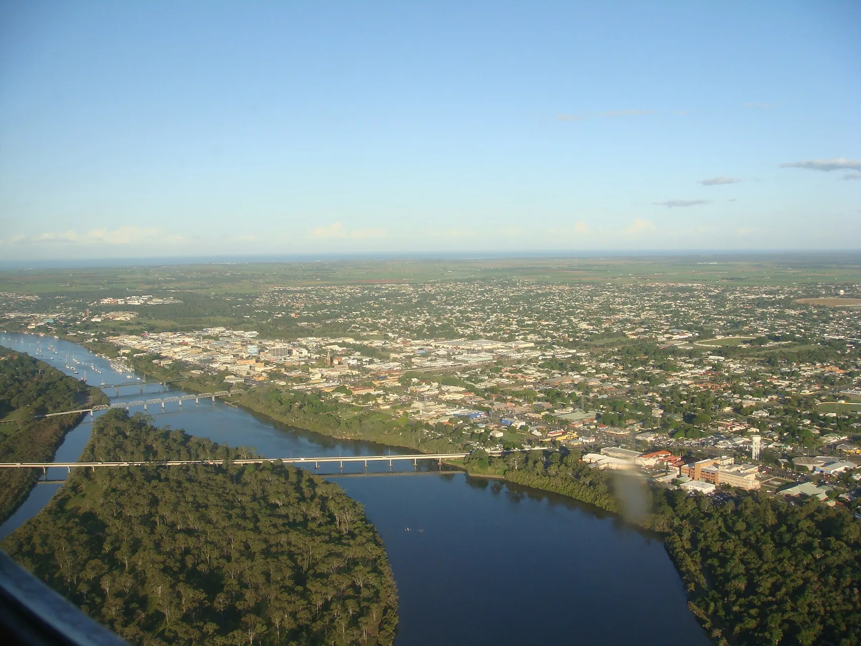 Picture of Bundaberg, Australia from the air. Taken by the uploader, and released into the public domain.