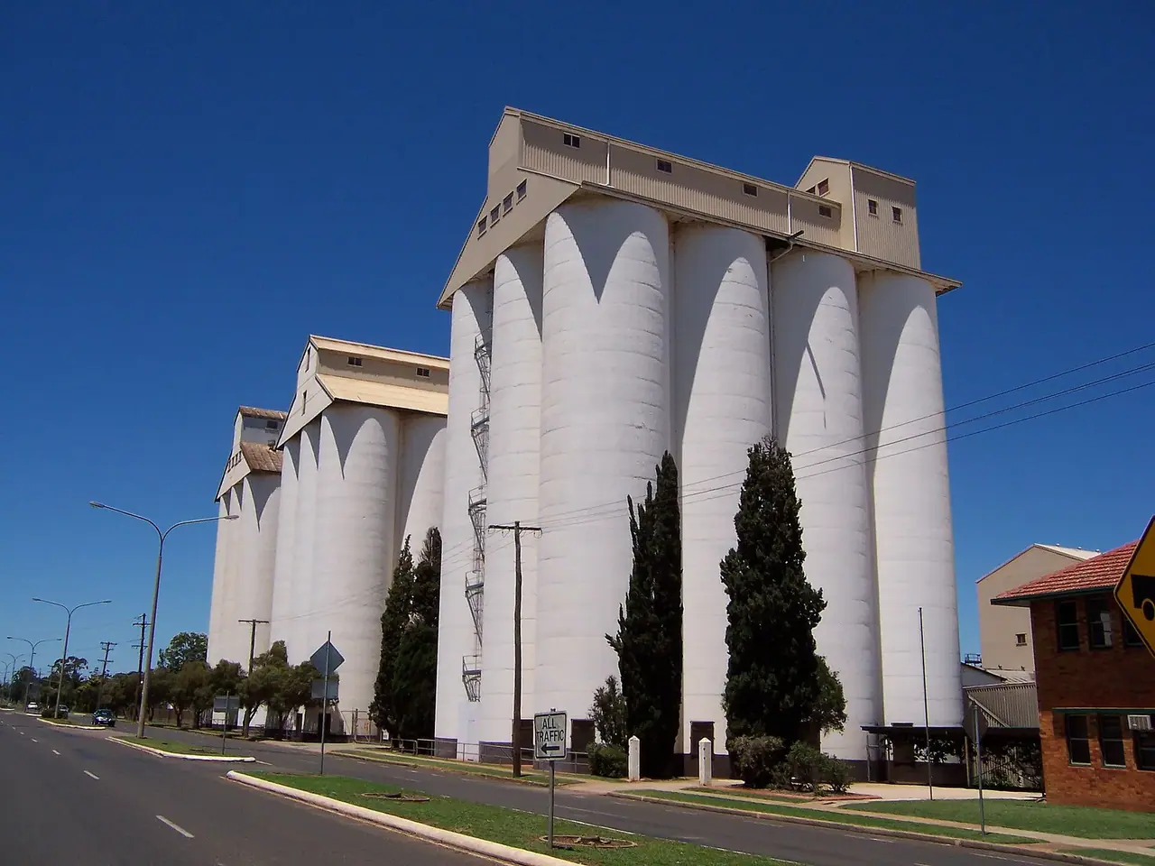 Peanut silos in the main street of Kingaroy , Australia.