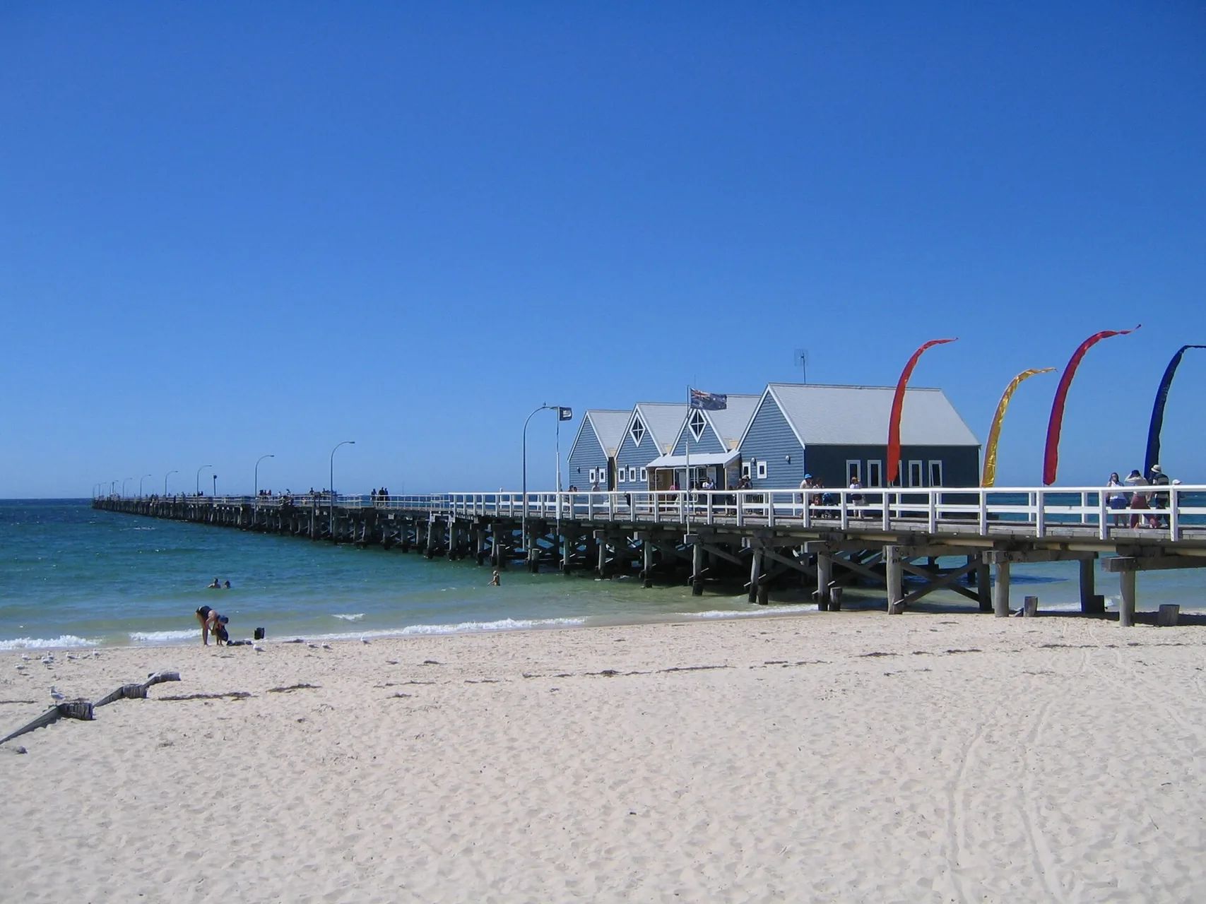 Busselton Jetty (at 1841 metres long, the longest timber jetty in the Southern Hemisphere), Western Australia.